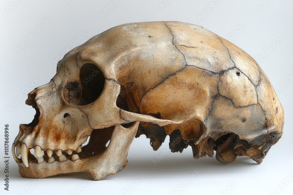 A detailed view of a human skull on a white surface, perfect for medical or forensic use A detailed view of a human skull on a white surface, perfect for medical or forensic use