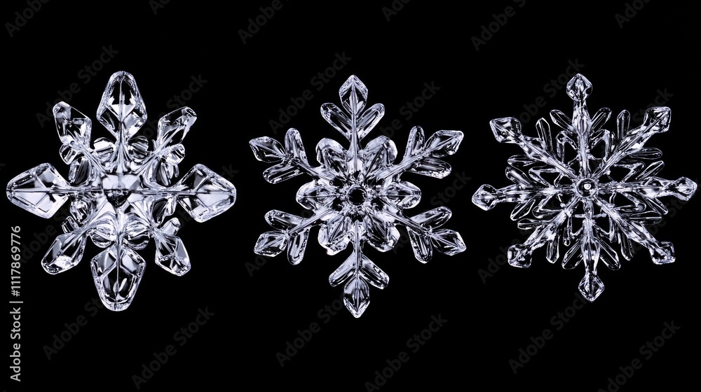 Three delicate snowflakes on a dark background Three delicate snowflakes on a dark background
