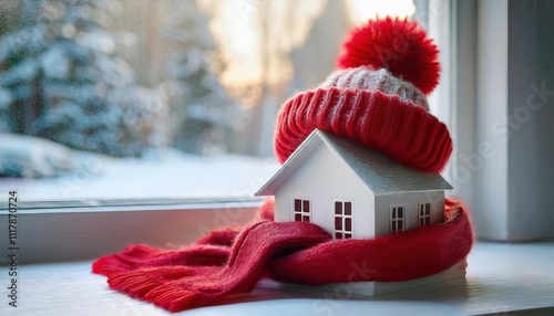 Smart Winter Insulation. Tips to Keep Your Home Warm, Energy Efficient, and Protected During Freezing Weather, Featuring a Creative Miniature House Wrapped in Cozy Winter Layers