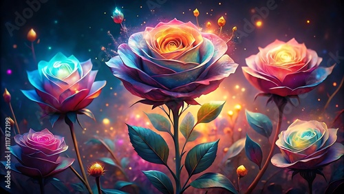 Surreal Glowing Roses Fantasy Floral Artwork