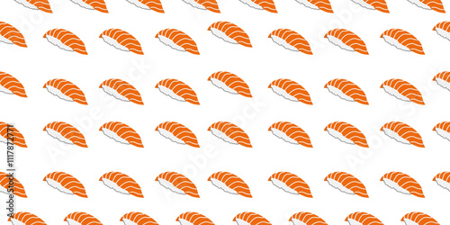 Nigiri sushi seamless pattern background. Japanese food vector with raw salmon meat. Vector illustration