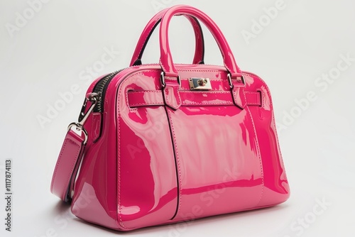 A pink purse sitting on a white surface, great for product or lifestyle photography