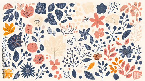 Wallpaper Mural Creative 2D Doodle Floral Illustrations Text Space for Versatile Designs, Greeting Cards, Invitations Torontodigital.ca