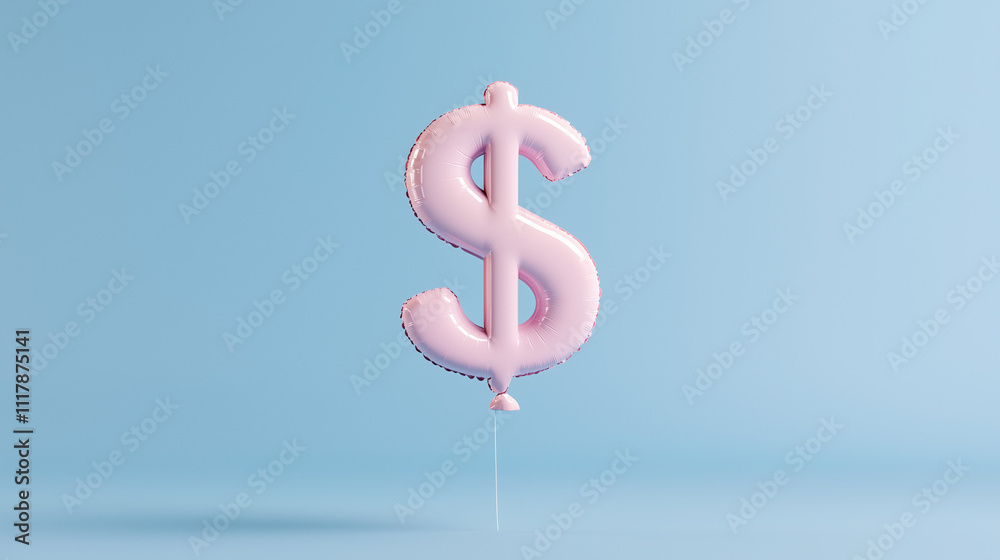 A dollar sign inflating like a balloon, growing larger in a ...