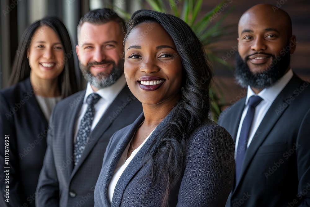 Diverse group of confident business professionals in suits showcasing successful team collaboration Diverse group of confident business professionals in suits showcasing successful team collaboration