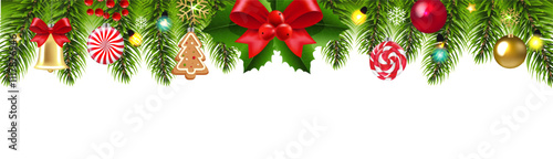 Cristmas Fir Tree And Holly Berry And Xmas Toys