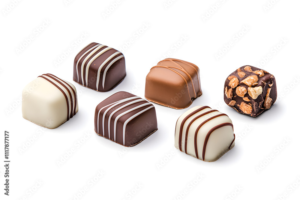 Chocolate truffles, pralines isolated on white background