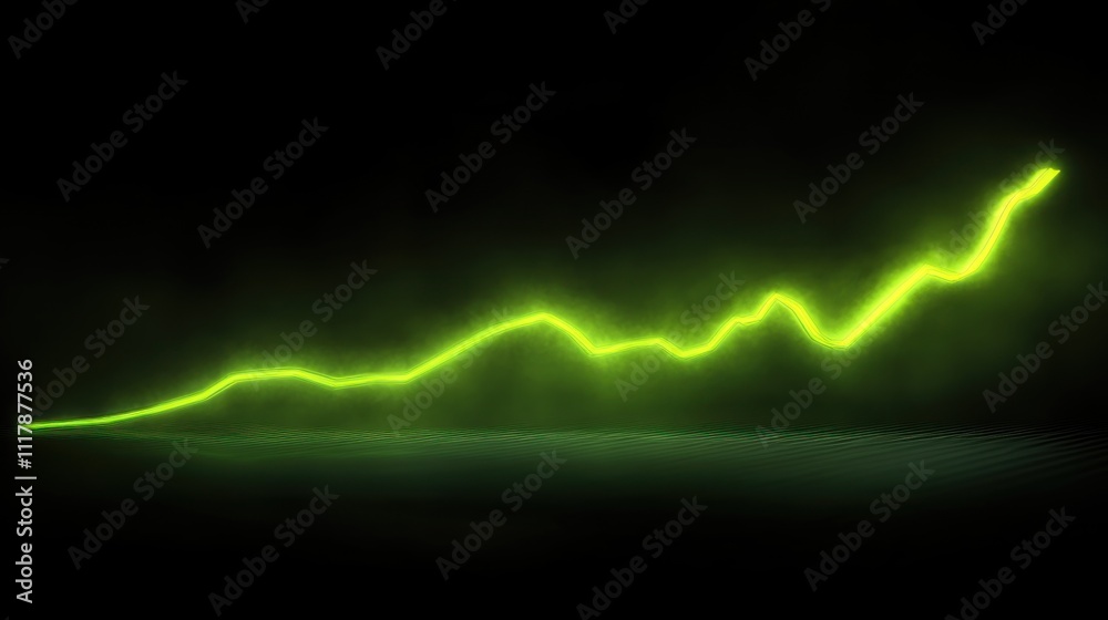 Here's a possible and keyword list for your stock photo.. Glowing green upward trend line on dark background. Here's a possible and keyword list for your stock photo.. Glowing green upward trend line on dark background.