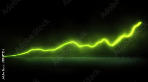 Here's a possible and keyword list for your stock photo.. Glowing green upward trend line on dark background.