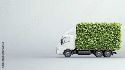 Eco-friendly truck covered in lush greenery. photo