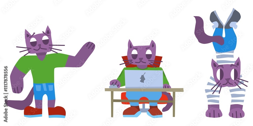 Naklejka premium purple serious cats selection small characters new