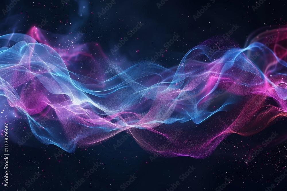 Abstract background featuring glowing lights and flowing waves, creating a vibrant and dynamic visual experience. Ethereal energy flow depicting wireless technology . Abstract background featuring glowing lights and flowing waves, creating a vibrant and dynamic visual experience. Ethereal energy flow depicting wireless technology .
