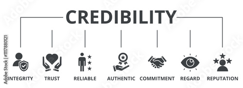 Credibility banner web icon vector illustration concept with icon of integrity, trust, reliable, authentic, commitment, regard, and reputation