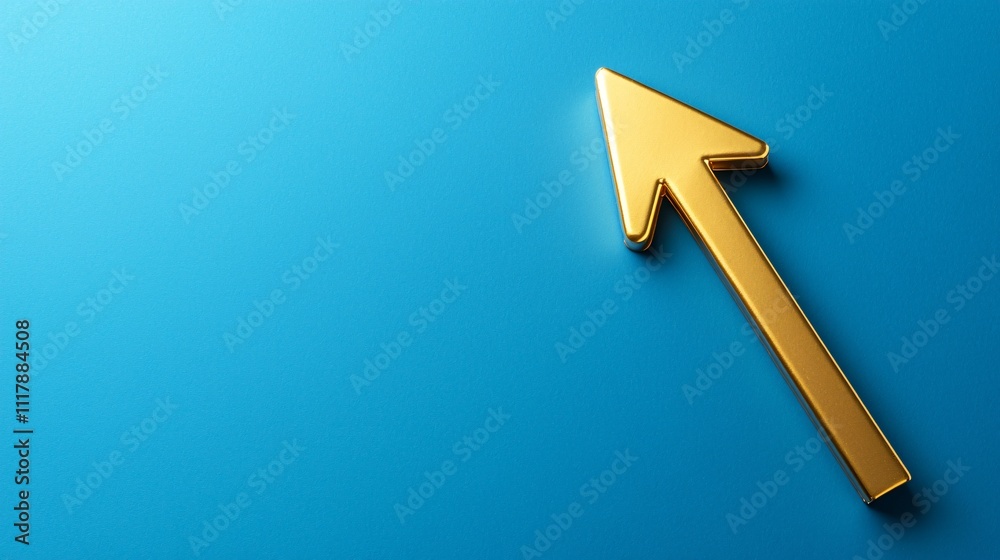 Golden arrow pointing upwards on a blue background. Golden arrow pointing upwards on a blue background.
