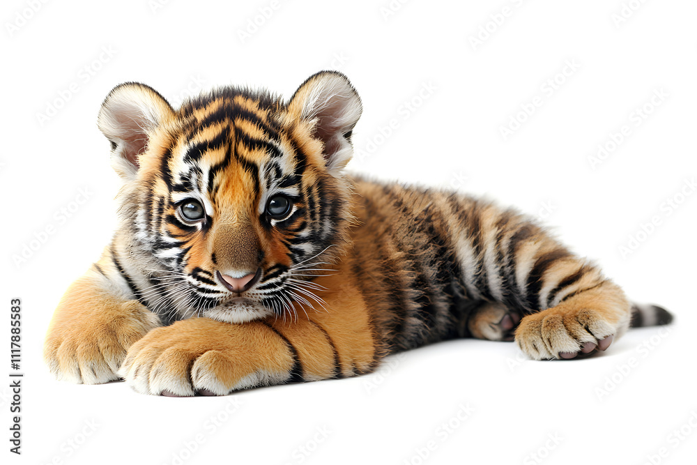 Obraz premium Cute baby tiger isolated on white background