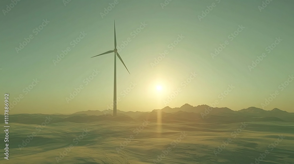 Obraz premium Expansive Wind Farm Across Rolling Hills at Sunset