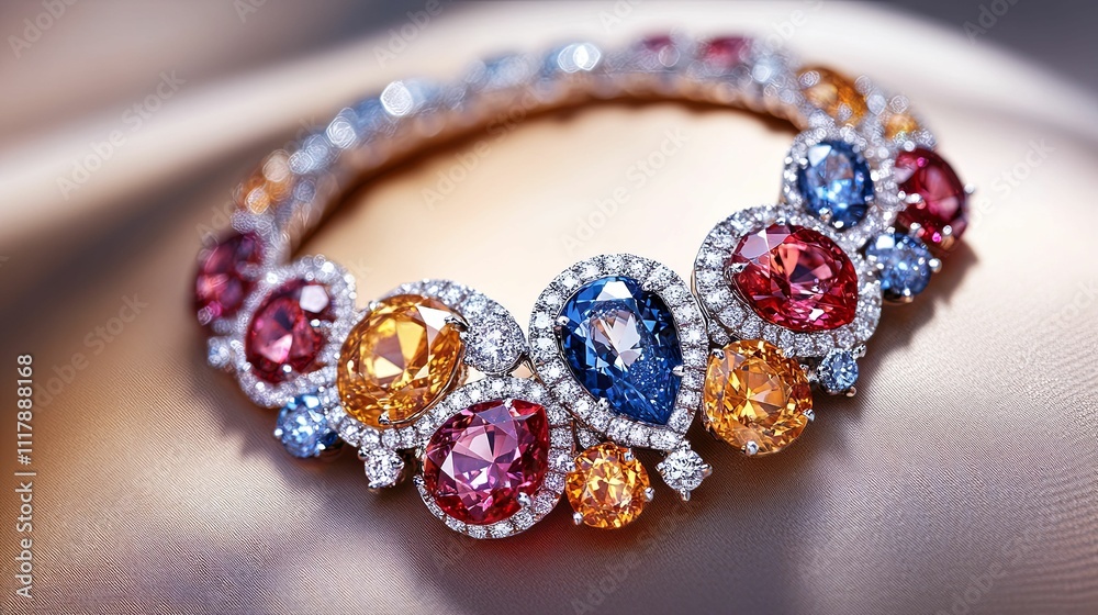 Elegant Multi Gemstone Bracelet Adorned With Diamonds Elegant Multi Gemstone Bracelet Adorned With Diamonds