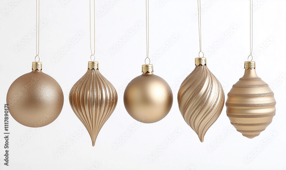 A minimalist Christmas decor featuring a row of golden Christmas ornaments, A minimalist Christmas decor featuring a row of golden Christmas ornaments,