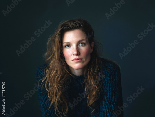 Stylish Portrait of Young Woman with Natural Expression in Studio Lighting