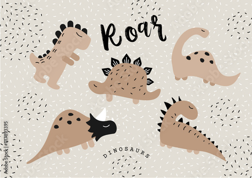 Cute Cartoon Dinosaurs Illustration