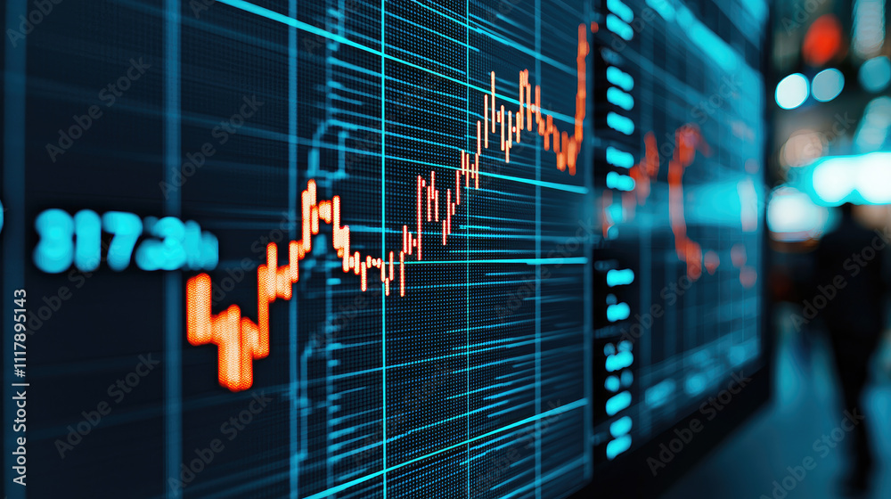 A close-up view of a digital stock market chart showcasing fluctuating prices. A close-up view of a digital stock market chart showcasing fluctuating prices.