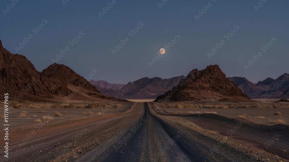 Fototapeta premium Desert Road Under Moonlit Sky