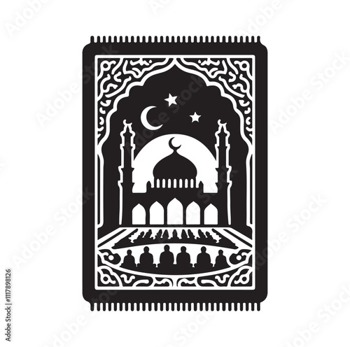 Muslim prayer mat silhouette vector illustration
