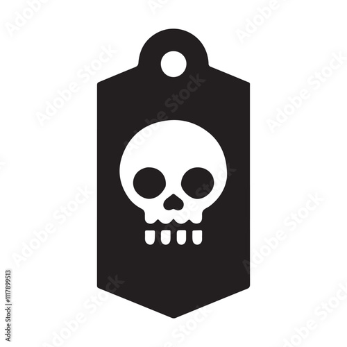  black and white skull paper tag illustration vector on white background.