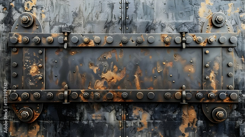 Rusty Metal Panel with Rivets - Abstract Background