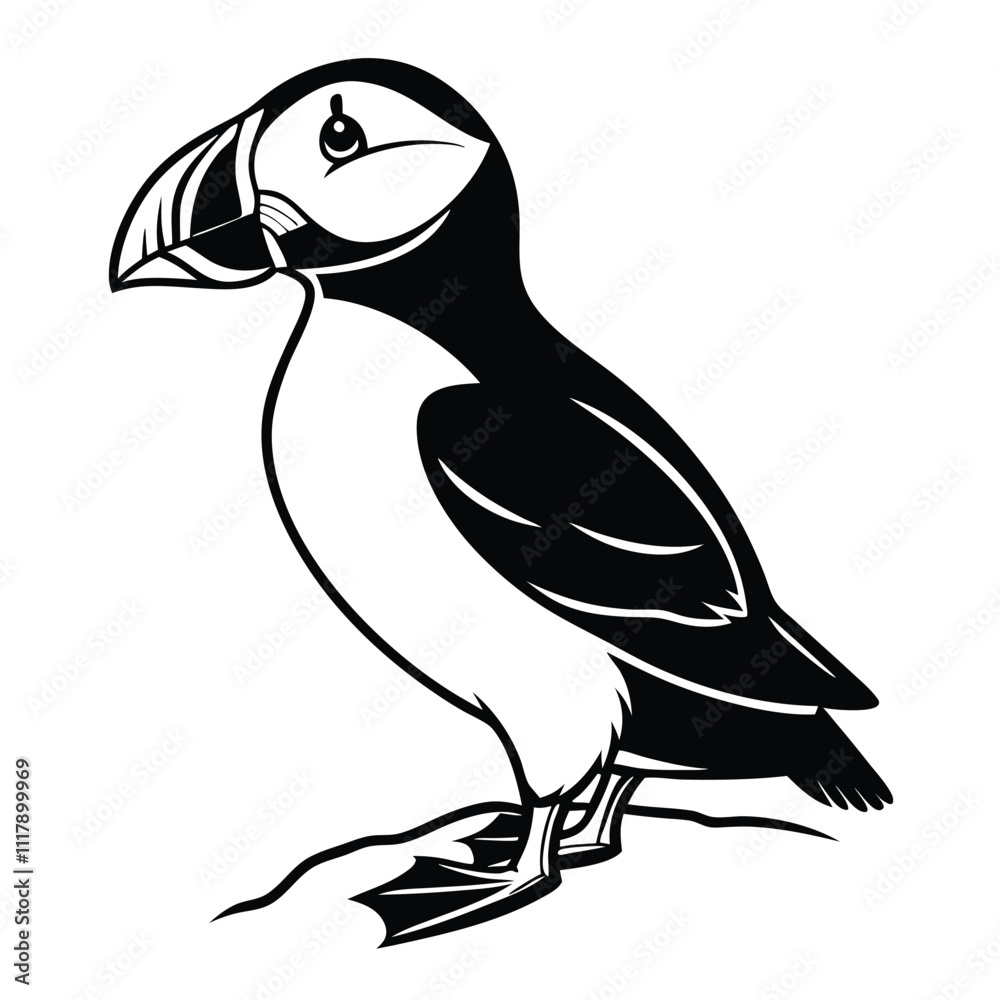 Obraz premium a black and white line drawing of a puffin bird