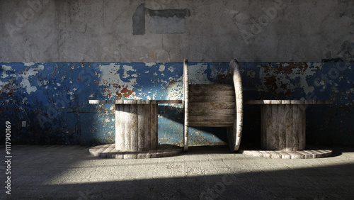 Wallpaper Mural Kabeltrommeln in einem leeren industriellen Raum Torontodigital.ca