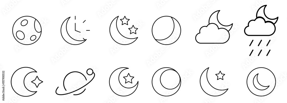 Moon icon outline collection or set in black and white. vector. editable Moon icon outline collection or set in black and white. vector. editable