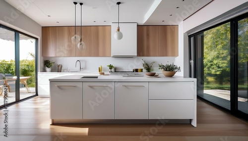 Stylish contemporary kitchen with white cabinetry and neutral tones for a timeless and elegant design