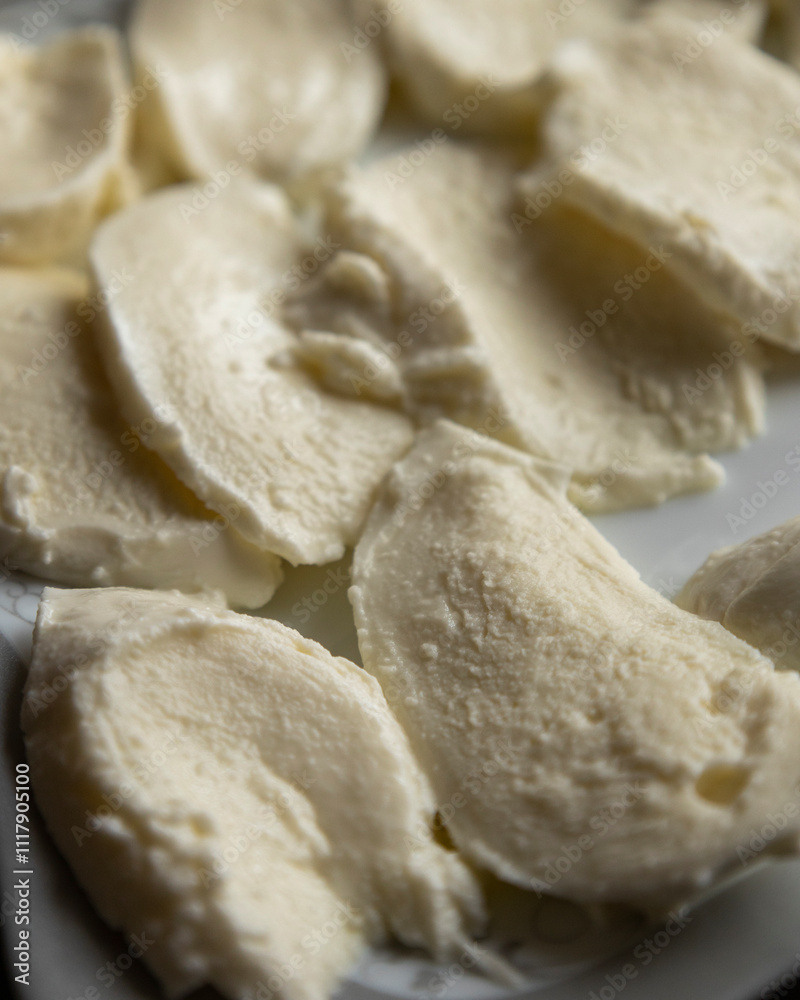 Slices of Fresh Mozzarella Cheese – Close-Up Slices of Fresh Mozzarella Cheese – Close-Up