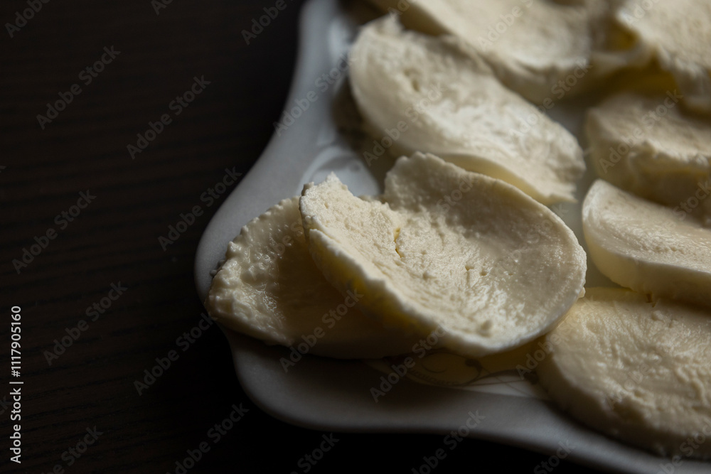 Slices of Fresh Mozzarella Cheese – Close-Up Slices of Fresh Mozzarella Cheese – Close-Up