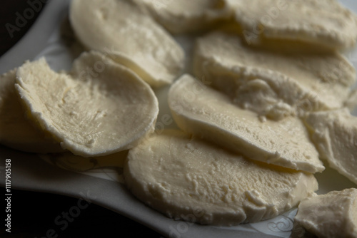 Slices of Fresh Mozzarella Cheese – Close-Up