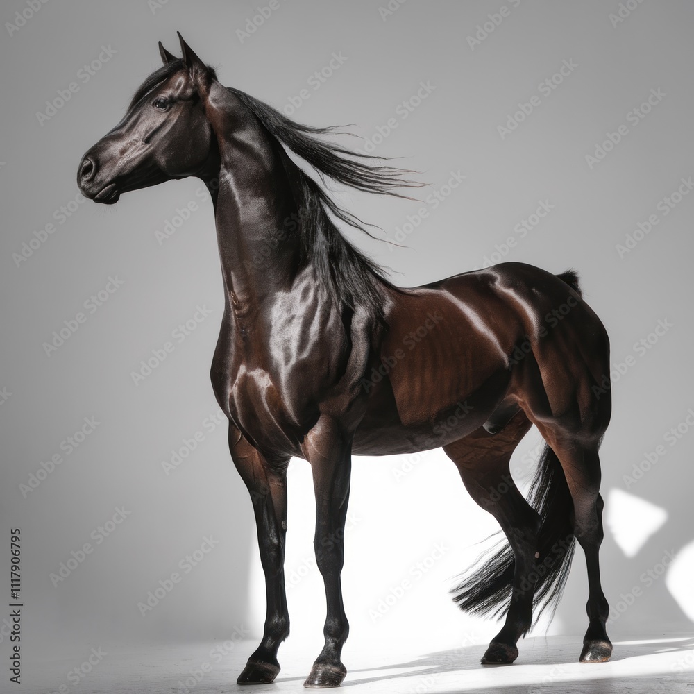 Obraz premium Elegant Dark Arabian Horse In Studio Portrait