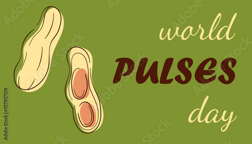 World Pulses Day banner with peanut on a green background. Ideal for banners, posters and celebrating design.