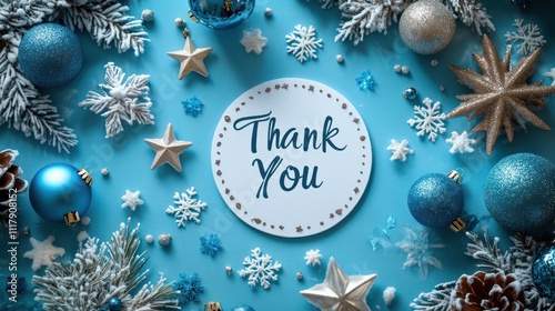 Festive winter background with thank you message.