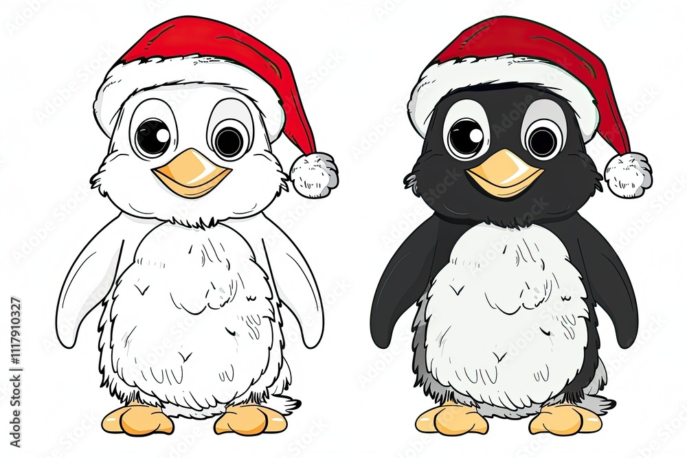 Black-and-white Christmas coloring page and its vibrant colored version for kids Black-and-white Christmas coloring page and its vibrant colored version for kids