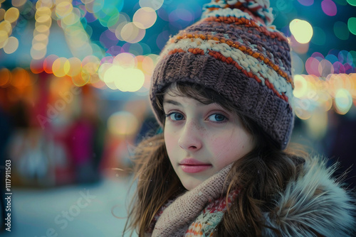 A Christmas market with a Christmas tree lighs in the background ai generative photo