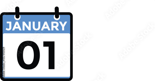 January 1 Calendar Day or Calender Date for Deadlines or Appointment. Calendar vector icon. Deadline. Date. 
