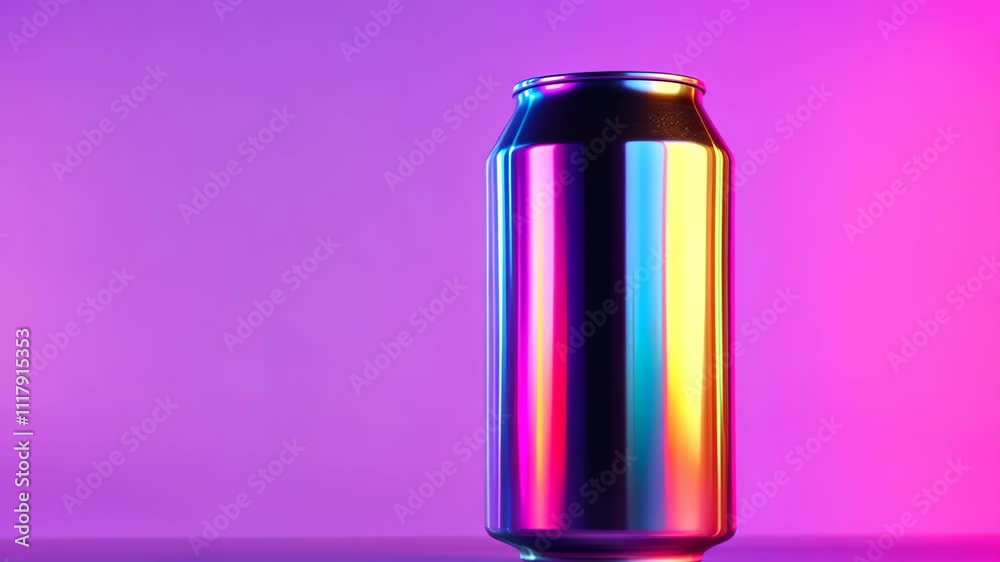 Aluminum can reflecting changing colorful background Aluminum can reflecting changing colorful background