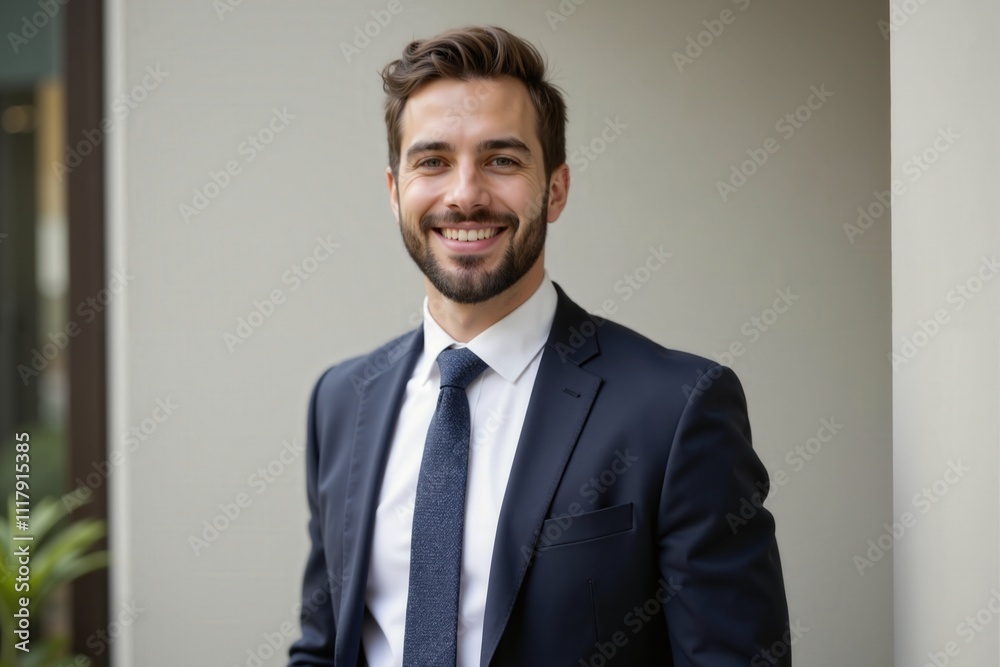 Confident business professional in suit smiling outdoors Confident business professional in suit smiling outdoors