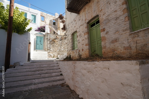 Fototapeta Naklejka Na Ścianę i Meble -  picturesque streets and stairs of Symi island