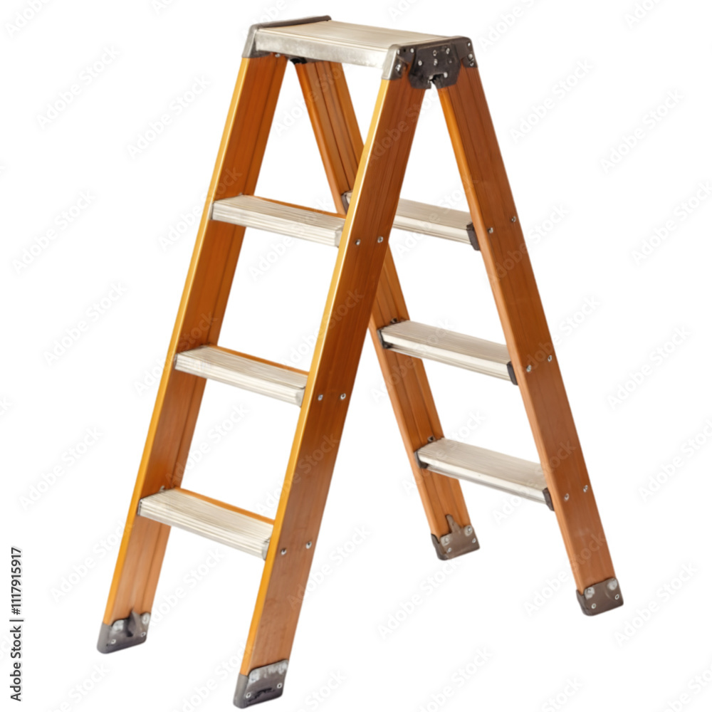 Ladder setup for home improvement project indoor space photo bright environment close-up view diy concept Ladder setup for home improvement project indoor space photo bright environment close-up view diy concept