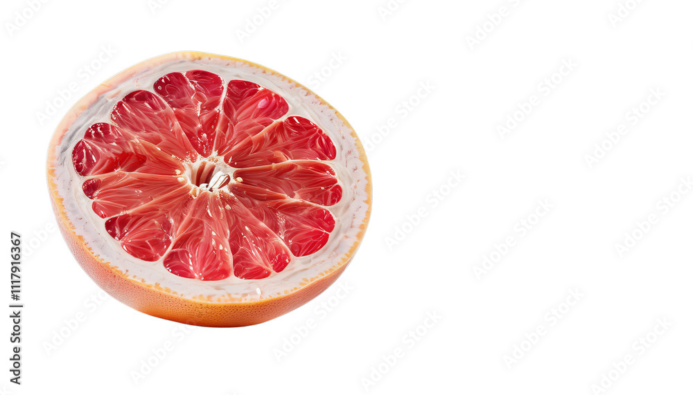 Fresh grapefruit slice with vibrant red segments Fresh grapefruit slice with vibrant red segments