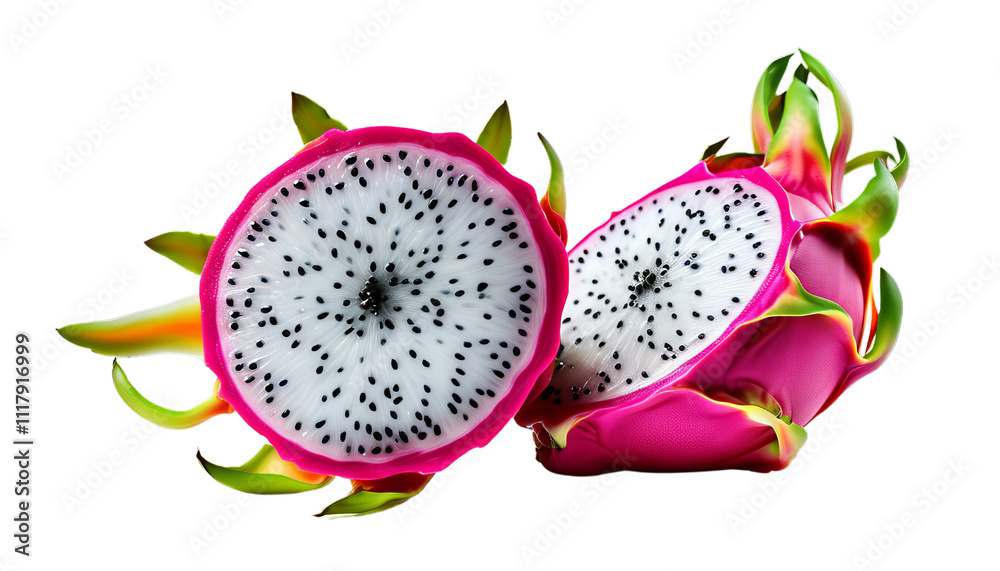 Fresh dragon fruit with vibrant pink skin and white flesh