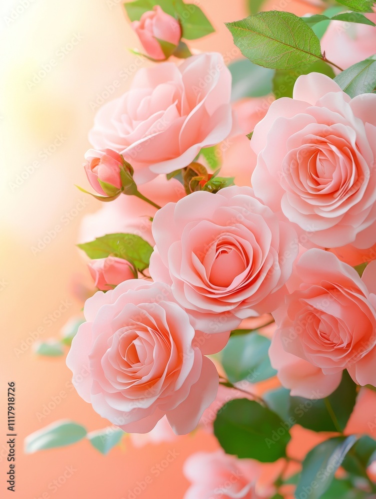 Peachy Keen Roses: A cluster of delicate peach roses bathed in soft sunlight, their petals unfurling in a breathtaking display of natural beauty. Peachy Keen Roses: A cluster of delicate peach roses bathed in soft sunlight, their petals unfurling in a breathtaking display of natural beauty.