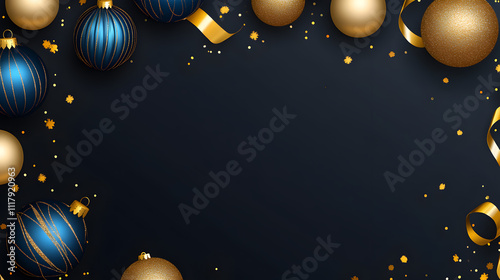 Festive Blue and Gold Holiday Design: Elegant Greeting Card and New Year Banner photo